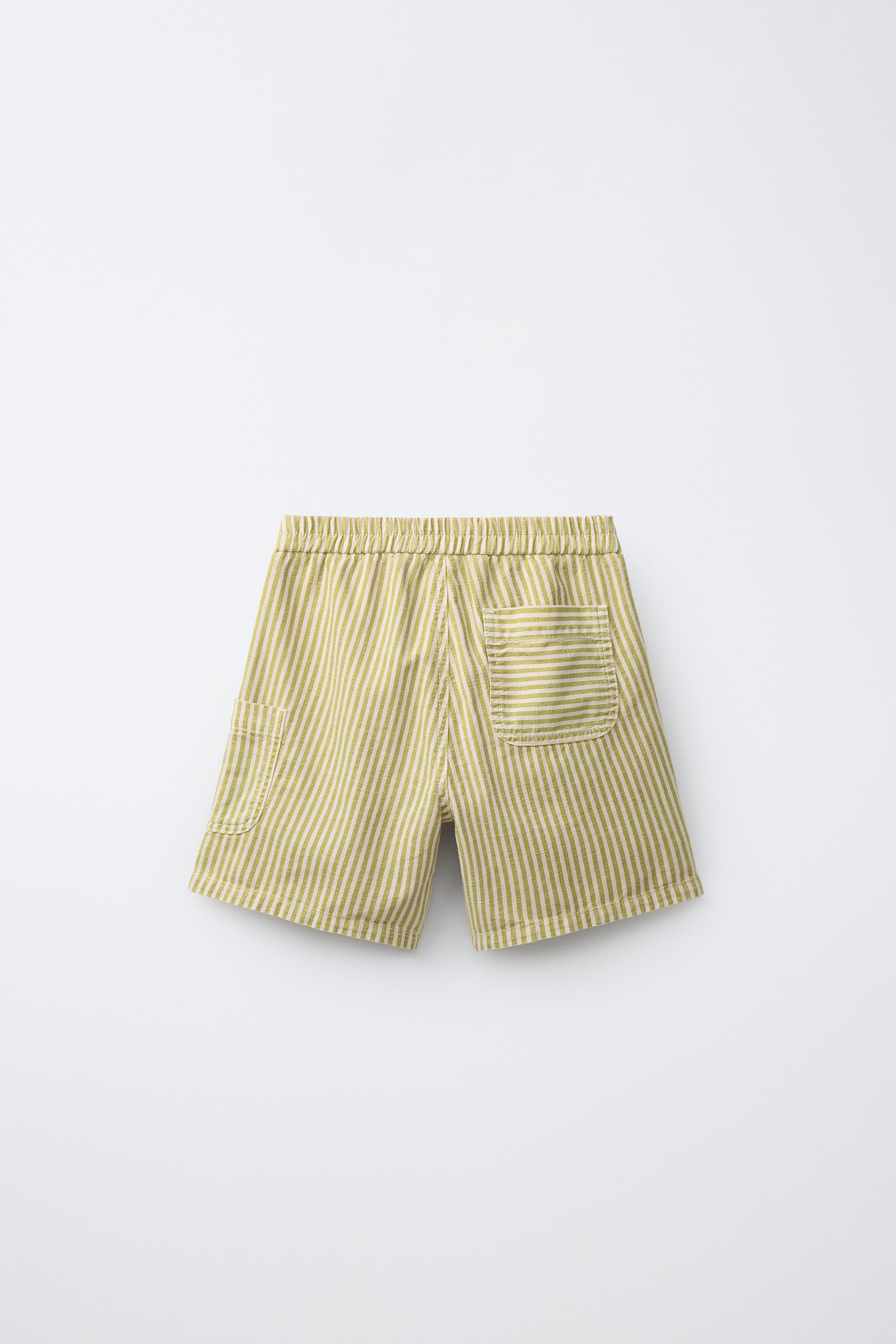 STRIPED COTTON LINEN SHORTS